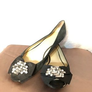 Nine West black embellished peep toe flat